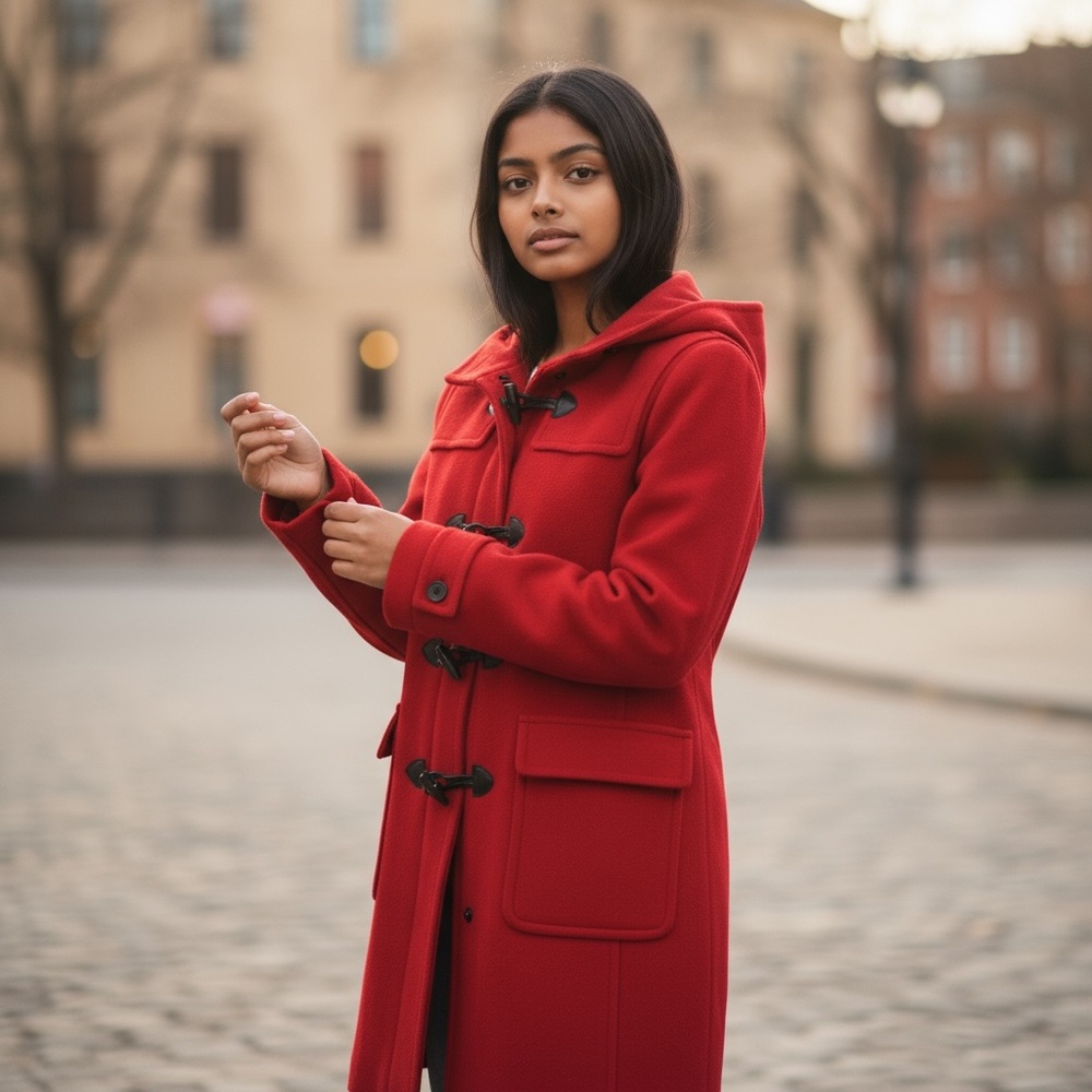 Harve Benard Classic Red Wool Hooded Toggle Coat  size 8 - Picture 8 of 15